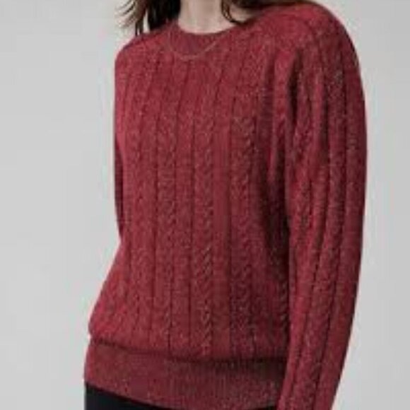 Athleta Crossroads Crewneck Sweater Red Metallic Knit Career Work Size XS - Picture 2 of 8